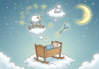 Children's illustration. Lullaby for a baby. Generative AI