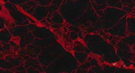Abstract black and red marble texture with intricate cracks and veins, creating a dramatic and vibrant pattern