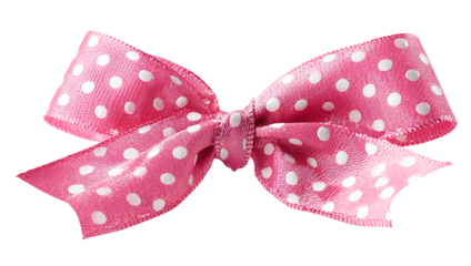 Pink polka dot bow isolated on transparent background for gift decoration
