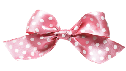 Pink polka dot bow isolated on transparent background for gift decoration