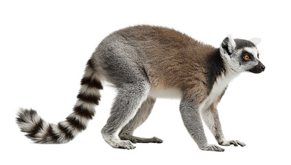 Ring tailed lemur isolated on transparent background in full body shot