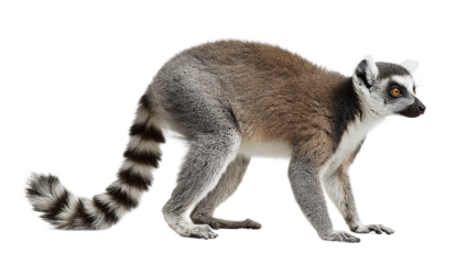Ring tailed lemur isolated on transparent background in full body shot