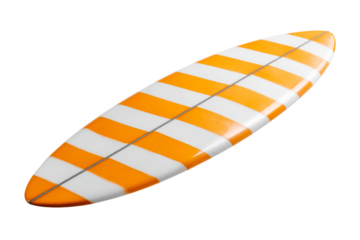 Orange and white striped surfboard isolated on transparent background