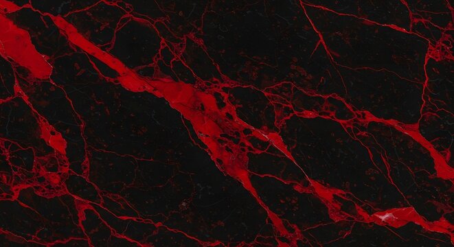 Abstract black and red marble texture with vibrant veins and cracks, a dramatic and intense background