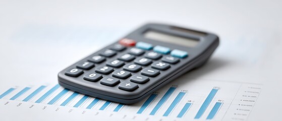 Calculator on Financial Report with Data Analysis Charts and Graphs