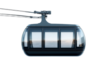Modern gondola lift with panoramic views, isolated on transparent background