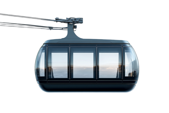 Modern gondola lift with panoramic views, isolated on transparent background