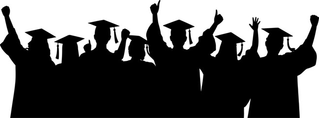 Silhouette of a group of graduates celebrating on a white background
