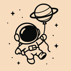 Cartoon Astronaut Holding Saturn Balloon – Space Illustration Vector  Cute Astronaut with Planet Balloon – Cosmic Cartoon Art  Playful Space Cartoon – Astronaut and Saturn Balloon Design © Tiny Pixels 