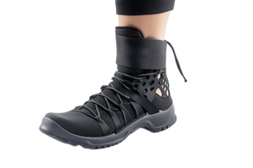 Innovative black ankle brace providing support on transparent background