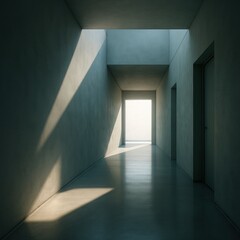 Obraz premium Modern minimalist concrete hallway with natural light and shadows