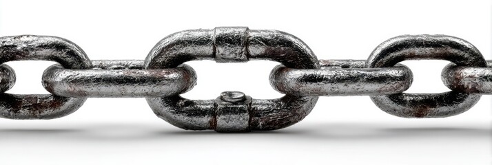 Close-up view of a metal chain link demonstrating strength and durability against a clean background
