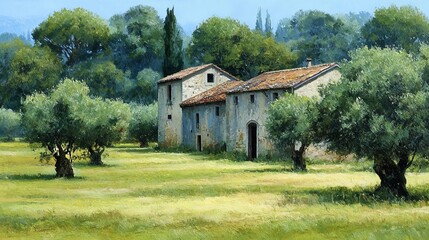 pastel painting of Sicilian olive garden, high resolution 8K wall art home decor