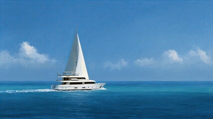 oil painting of a yacht on a blue sea, 8k high resolution