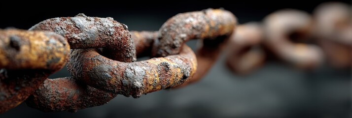 Rusty chain links showing detailed texture and wear in a close-up shot against a dark background