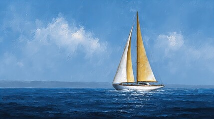 oil painting of a yacht on a blue sea, 8k high resolution