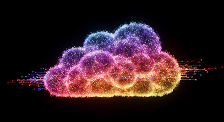 Obraz premium Artistic representation of big data as a colorful information cloud connected by digital lines