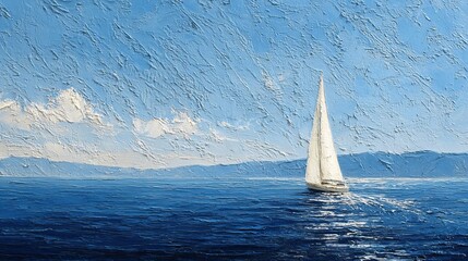 oil painting of a yacht on a blue sea, 8k high resolution