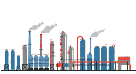 Obraz premium Stylized flat vector illustration of an oil refinery complex on white