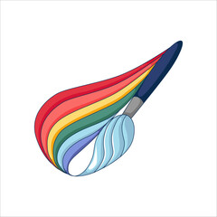 Creative graphic design for children's art school or studio. Rainbow colors and brush. Sketch vector illustration
