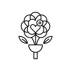 Festive Bouquet Wedding Outline Line Art Vector