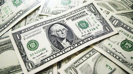 Stack of one-dollar bills in close-up &ndash; symbol of money, financial stability, income, savings, and economic power in American currency.