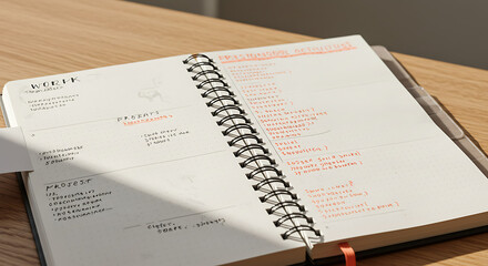 Obraz premium Open planner with work tasks and personal activities written side by side