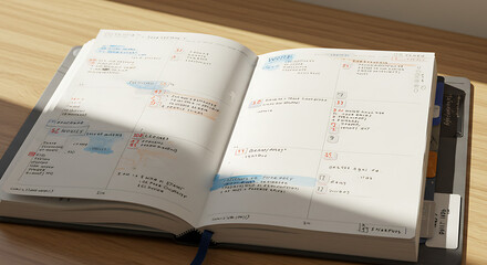Obraz premium Open planner with work tasks and personal activities written side by side