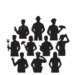 Vector silhouettes of diverse people in various poses for fashion, shopping, and business illustrations
