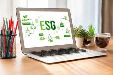 Fototapeta premium ESG environmental social governance policy for modish business to set a standard to achieve high ESG score