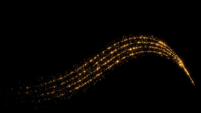 golden stars and dust light wave trail strings alpha channel animation, shiny and glowing glitter sparks, Christmas and new year motion design element	
