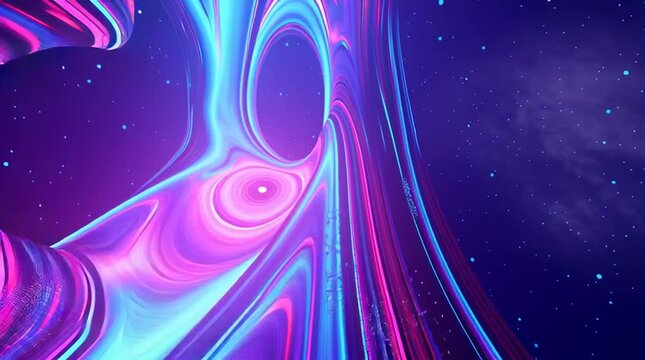 Illustration abstraite futuriste aux lumi&egrave;res n&eacute;on et courbes fluides