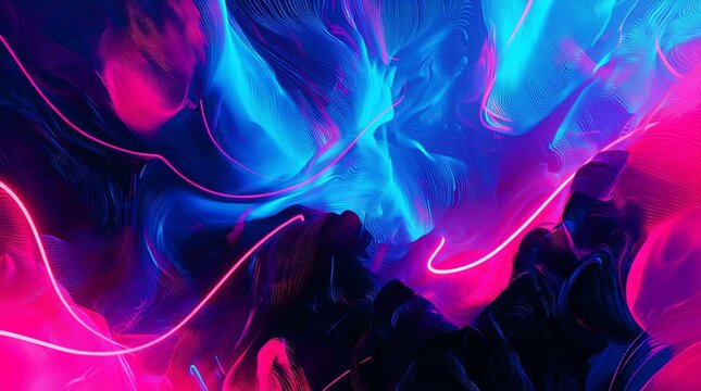 Illustration abstraite futuriste aux lumi&egrave;res n&eacute;on et courbes fluides