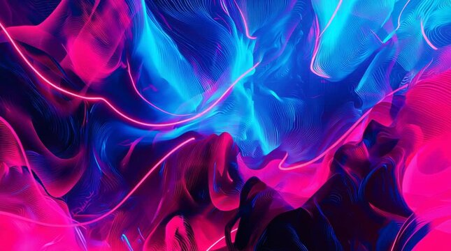 Illustration abstraite futuriste aux lumi&egrave;res n&eacute;on et courbes fluides