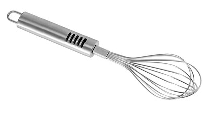 Metal whisk on transparent background for baking and cooking