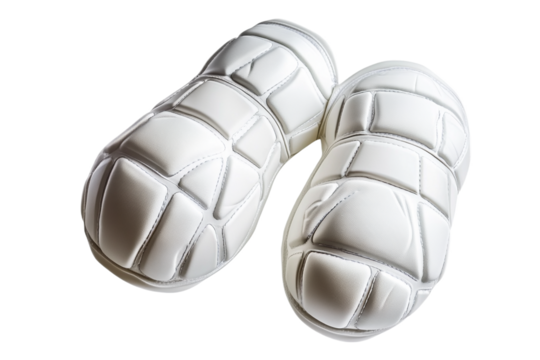 Clean pristine white indoor soccer shoes close up on transparent background