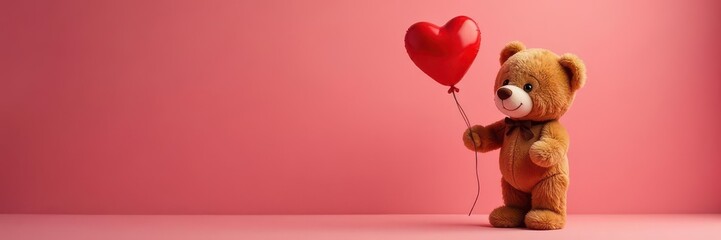 Brown teddy holding red heart balloon Sweet Valentine's design , stock photo, design
