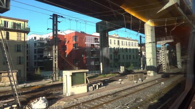 Station platform, viewed from train at the Nice-Ville Station