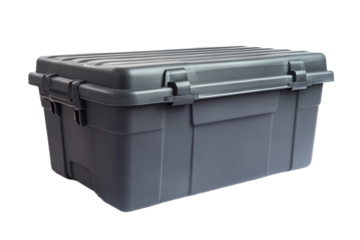 Secure gray plastic storage box container isolated on transparent background