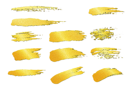 Shiny gold paint brush stroke line streak transparent PNG set bundle, isolated background. Luxury, art shape design