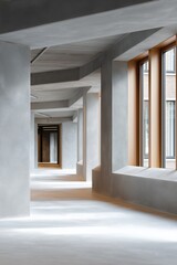 Obraz premium Modern architectural hallway with large windows