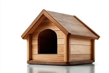 Wooden dog house with simple design and smooth finish on white background
