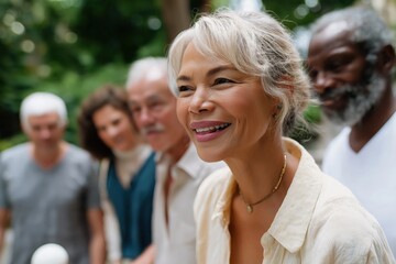 Group of elderly adults enjoying outdoor gathering in park