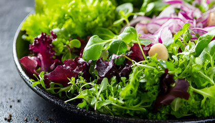 healthy food. Chopped salad in glass container