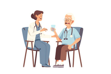 Obraz premium An elderly patient talking with a doctor in a healthcare consultation cartoon illustration
