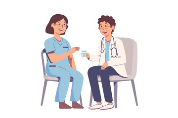 Obraz premium Two healthcare professionals in collegial consultation cartoon illustration
