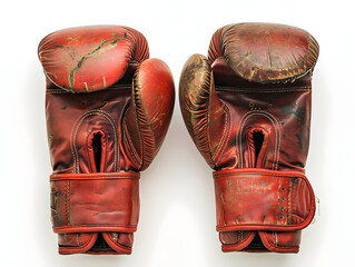 Ultra detailed product style photo of Vintage red leather boxing gloves equipment for sports and fighting isolated on transparent background, studio product photo on a clean white background, isolated