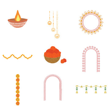 Durga Puja Elements Icon Pack &ndash; Kalash, Dhunuchi, Trishul, Dhak & More