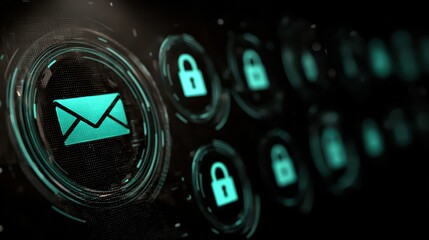 Stylized Animation of Phishing Email Simulation with Digital Security Elements and Lock Icons Displayed on Screen