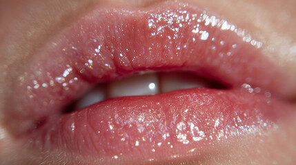 Detailed shot of pigment infusion during lip blush, subtle gradient color forming, illuminated softly by ring light reflections in smooth skin,